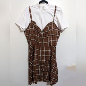 Brown Plaid Twofer Dress Plus Size - 2X